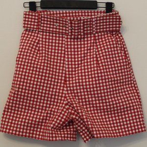 Zara Red and White Plaid Shorts with belt